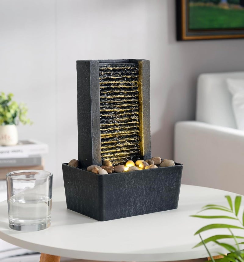 Haobos House Decorative Indoor Fountain Meditation Gurgling Water Fountain,Women Gift for Mom, Home/Office Decor with Led Light/Cobbles(180041A) - Image 1